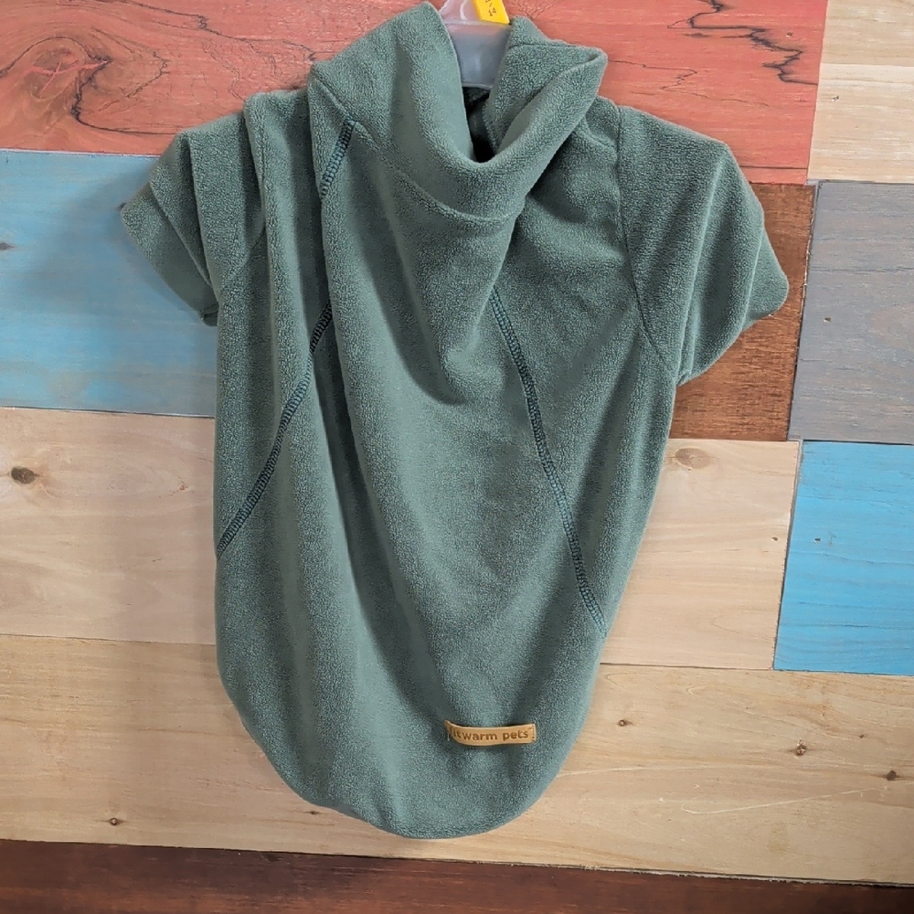 Warm Pets Olive Green Fleece Dog Pullover with Cowl Neck